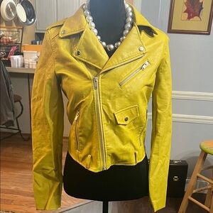 Love Tree Bright Yellow Leather Jacket